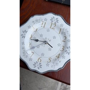 Tara Hand Painted Floral Ceramic Wall Clock Gray Gold Scalloped